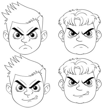 Vektör stilinde kızgın bir çocuğun yüzünün karikatür çizimi