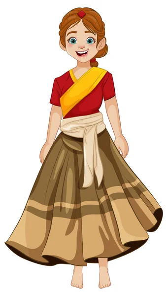 Μια Χαρούμενη Και Εκθαμβωτική Γυναίκα Που Φοράει Παραδοσιακή Ινδική Ενδυμασία — Διανυσματικό Αρχείο