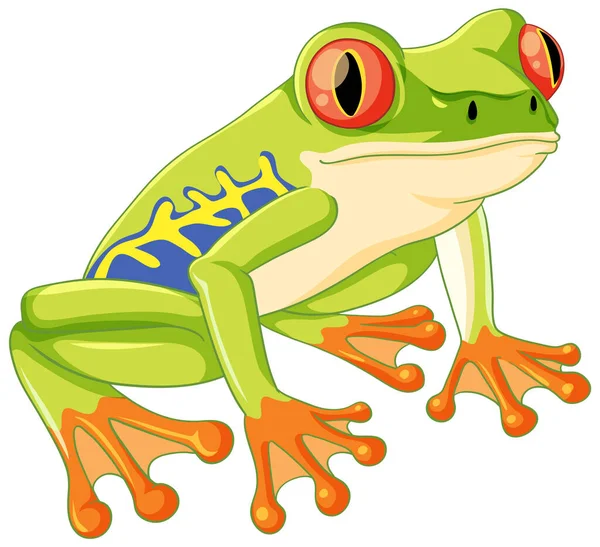 活気に満ちた緑色の色合いのリリーパッドに覆われた陽気な漫画のカエル — ストックベクタ