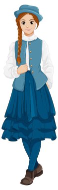 Klasik bir kıyafet giyen güzel bir kadının vektör çizimi.