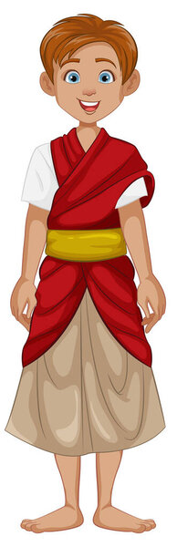 Colorful cartoon characters depicting Thai and Cambodian men in traditional attire