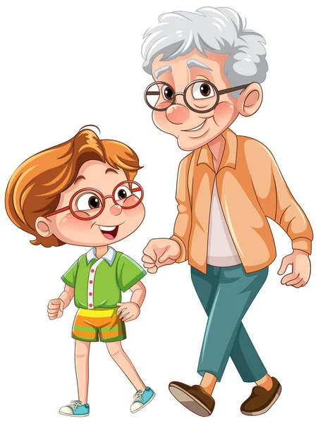 Grandparent Walking Grandchildren Illustration — Stock Vector