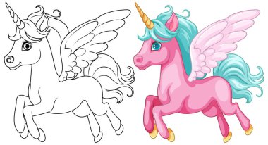 Çizgi film tarzı tek boynuzlu atın ana hatları. Renklendirmek için mükemmel.