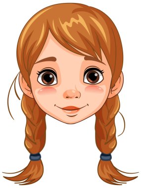 Uzun sarı örgülü genç bir kadının neşeli bir çizimi.