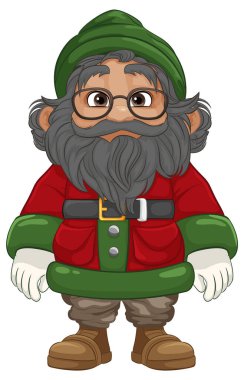 Yaşlı bir adamın çizgi film karakteri. Gözlük takıyor ve Noel kıyafeti giyiyor. Bir ülkede tek başına duruyor.