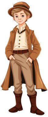 Viktorya tarzı klasik kıyafet giyen bir adamın karikatür çizimi.