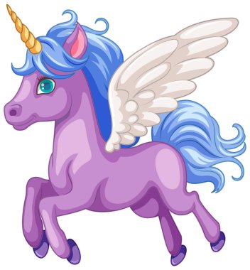 Kanatları açık uçan bir tek boynuzlu atın neşeli bir çizimi.