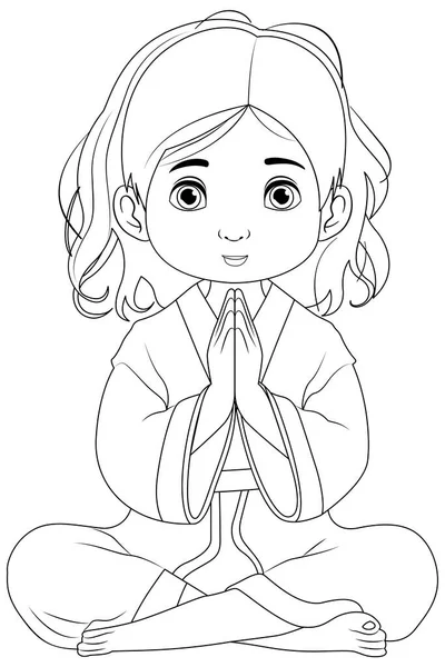 Vector Cartoon Illustration Young Girl Sitting Praying Meditation — Stock Vector