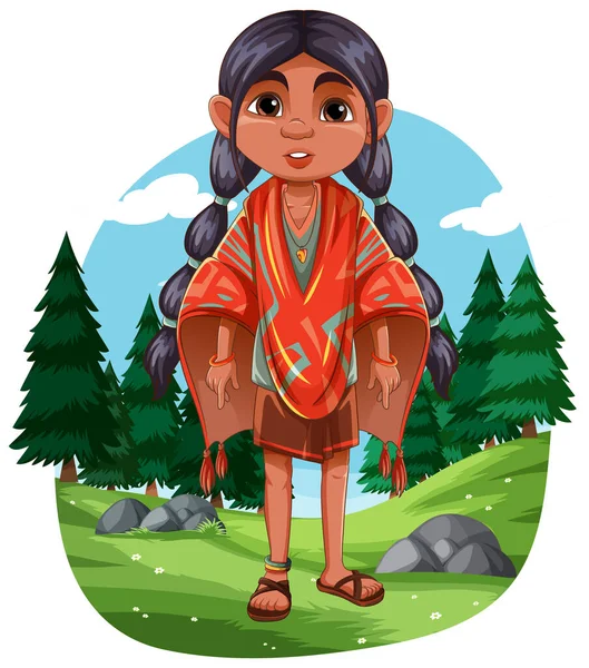 Eine Vektor Cartoon Illustration Eines Mädchens Einem Traditionellen Indigenen Outfit — Stockvektor