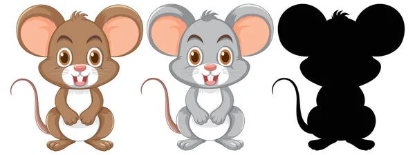 Conjunto Adoráveis Personagens Desenhos Animados Rato Estilo Ilustração Vetorial — Vetor de Stock