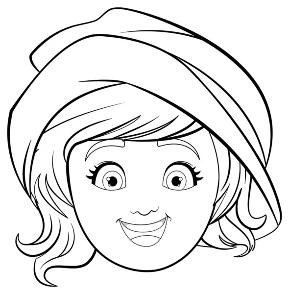 Cheerful Woman Smile Her Face Outlined Vector Cartoon Illustration Style — Stock Vector