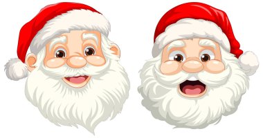 İki mutlu ve gülümseyen Noel Baba çizimi vektör karikatür tarzında