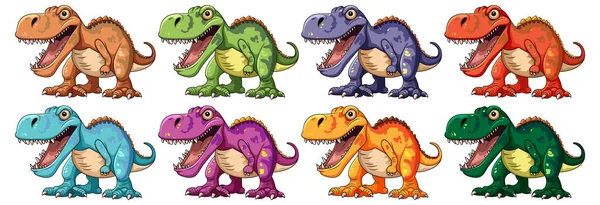 Vibrant Cartoon Dinosaurs Various Colors Styles — Stock Vector