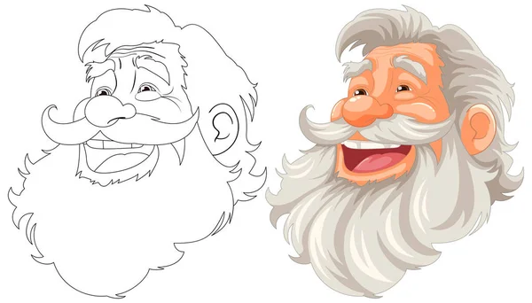 ひげと口ひげのある高齢者の陽気な漫画イラスト — ストックベクタ