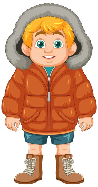 Charming Vector Illustration Young Boy Wearing Winter Coat — Stock Vector