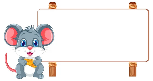 Personagem Bonito Animado Mouse Com Confiança Frente Banner Tabuleta — Vetor de Stock