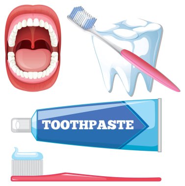 Bir diş bakım setinin vektör karikatürü çizimi