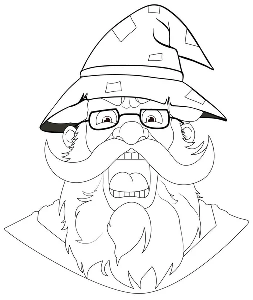 魔法使いの帽子を持つ怒っている老人のベクトル漫画のイラスト — ストックベクタ