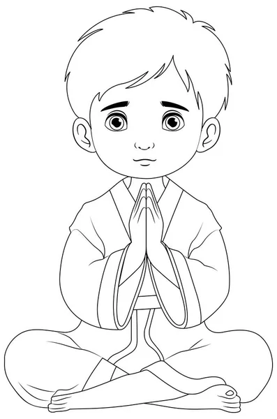 Cartone Animato Vettoriale Illustrazione Giovane Ragazzo Seduto Pregare Meditazione — Vettoriale Stock