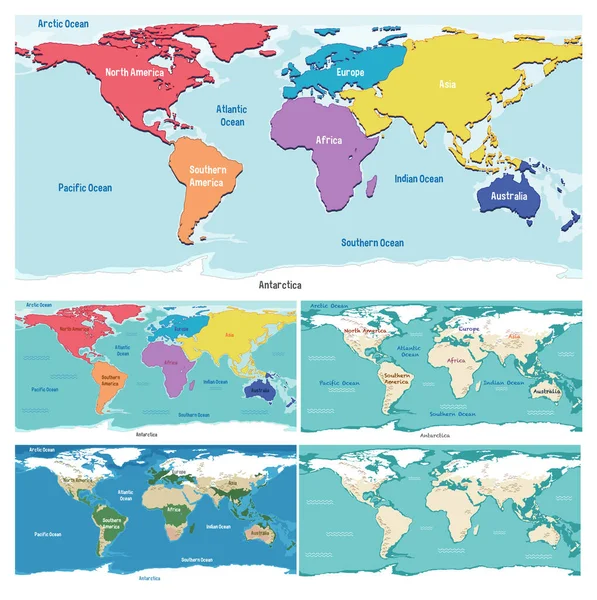 说明一个充满活力的 划分为各大洲的世界地图 — 图库矢量图片#