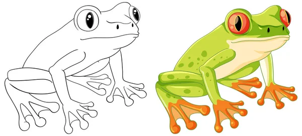 Eine Vektor Cartoon Illustration Eines Umrissenen Grünen Frosches Perfekt Zum — Stockvektor