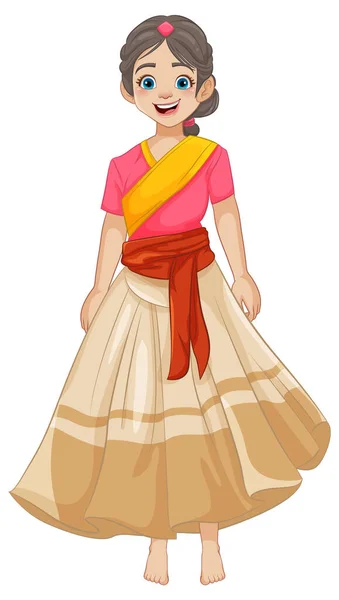Eine Fröhliche Und Atemberaubende Frau Traditioneller Indischer Kleidung — Stockvektor