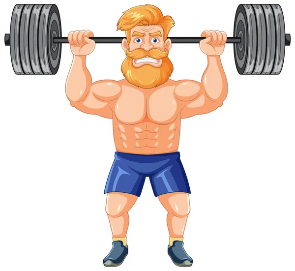Hipster Muscular Man Beard Mustache Weight Lifting — Stock Vector