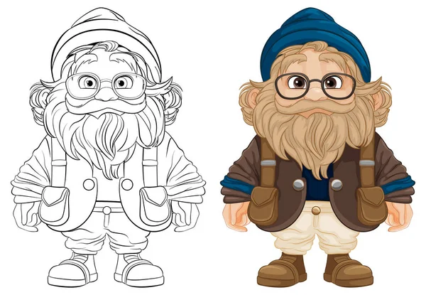 Personaggio Dei Cartoni Animati Uomo Anziano Abiti Invernali Isolato — Vettoriale Stock