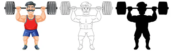 一名时髦的嬉皮士在健身房举重时炫耀自己的力量 — 图库矢量图片