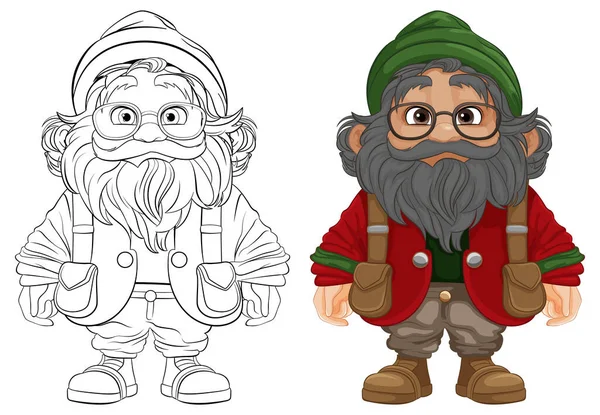 Nonno Anziano Isolato Abiti Invernali Raffigurato Come Personaggio Dei Cartoni — Vettoriale Stock