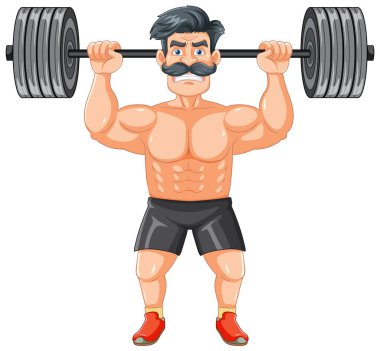 Sakallı ve bıyıklı hippi kaslı bir adam ağırlık kaldırıyor.