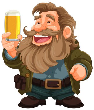 Sakallı ve bıyıklı neşeli yaşlı adam elinde bira tutuyor.