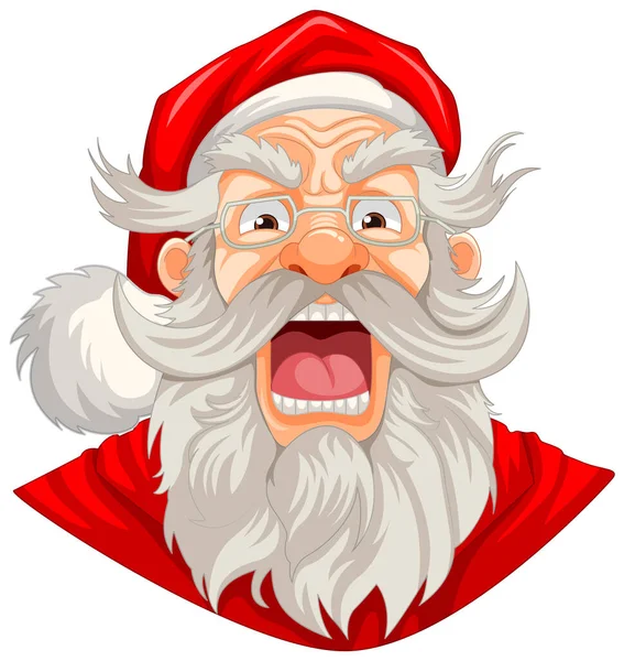 長いひげと口ひげでサンタクロースを描いた怒っている老人のベクトル漫画のイラスト — ストックベクタ