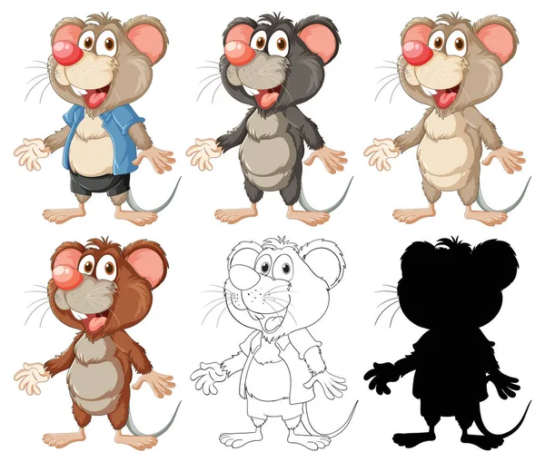 Een Verzameling Van Schattige Rat Karakters Cartoon Stijl — Stockvector