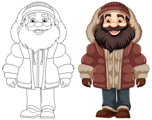 Illustration Man Wearing Hoodie Puffer Jacket Winter Coat Beanie Hat — Stock Vector