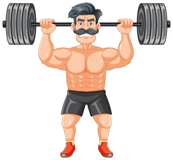 Hipster Muscular Man Beard Mustache Lifting Weights — Stock Vector