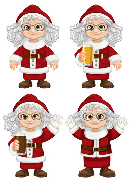 Conjunto Mujeres Con Ropa Santa Claus Varias Poses — Vector de stock
