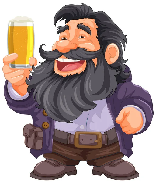 Χαρούμενος Ηλικιωμένος Γενειάδα Και Μουστάκι Κρατώντας Μια Μπύρα — Διανυσματικό Αρχείο