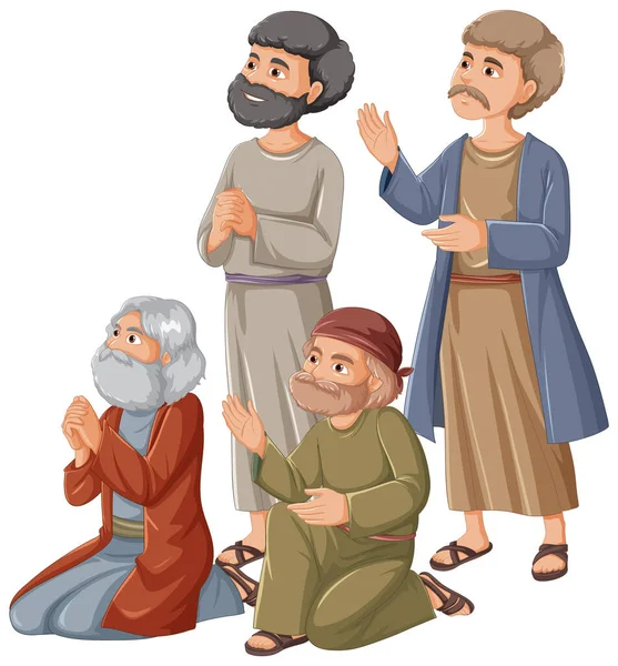 Illustration Elderly Cartoon Characters Sitting Standing Prayer — Stock Vector