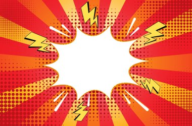 Yıldırım işareti içeren retro mizah tarzı arka planı olan boş bir afiş kenarının vektör karikatürü çizimi