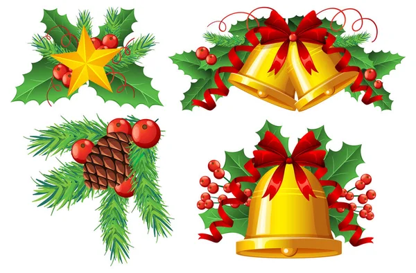 Ornamentos Natal Coloridos Alegres Vector Cartoon Styl —  Vetores de Stock