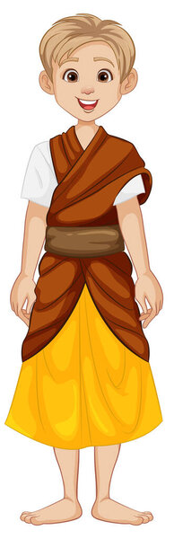 Illustration of a Caucasian man wearing a traditional outfit from Southeast Asia