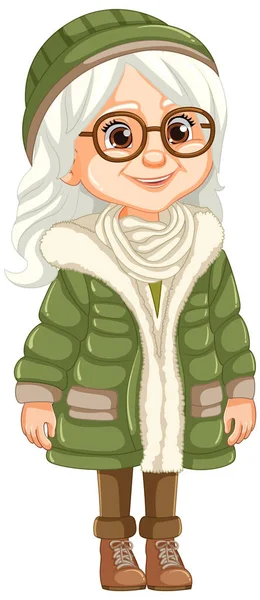 一个戴眼镜 头戴便帽 冬天穿皮大衣的时髦女人 — 图库矢量图片