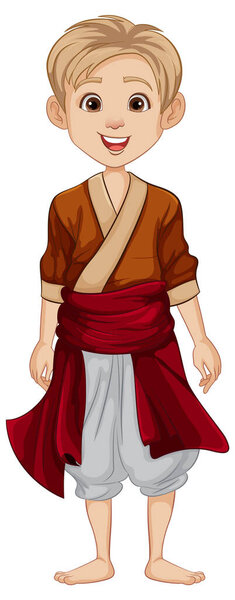 Illustration of a Caucasian man wearing traditional Southeast Asian attire