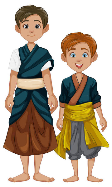 Vector cartoon characters of Southeast Asian men in traditional attire
