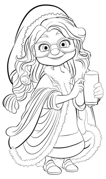 一位穿着冬衣 毛茸茸的中年妇女 手里拿着一品脱啤酒 — 图库矢量图片