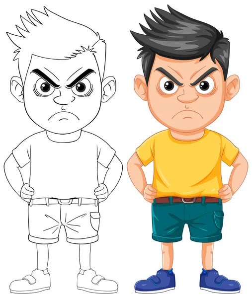 Angry Cartoon Character Young Boy Vector Illustration Style — Stock Vector