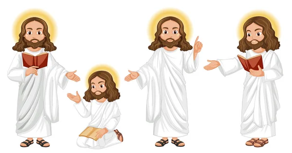 Collection Vector Cartoon Illustrations Depicting Jesus Christ — Stock Vector