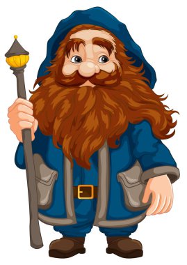 Asa tutan yaşlı bir büyücünün vektör karikatür karakteri