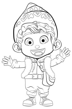 Kutlama kıyafeti giyen neşeli çocuk bir içki tutuyor.